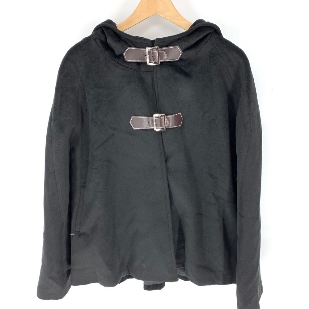 Black Hooded Velveteen Cape poncho with buckles